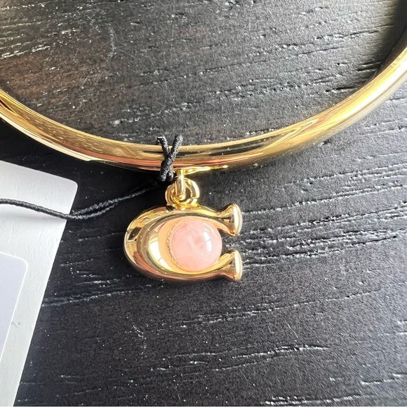 NWT Coach Gold and Pink Charm Hinge Bangle Bracelet - Picture 3 of 4